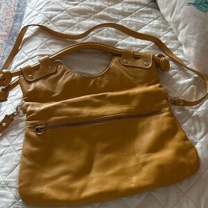 Pietro New York Fold over Crossbody Bag Mustard Yellow Leather
